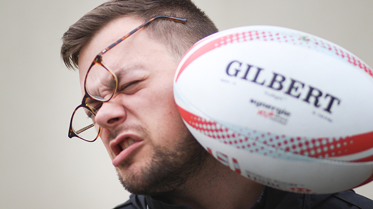 Rugby ball to face Young man hit in face with rugby ball
