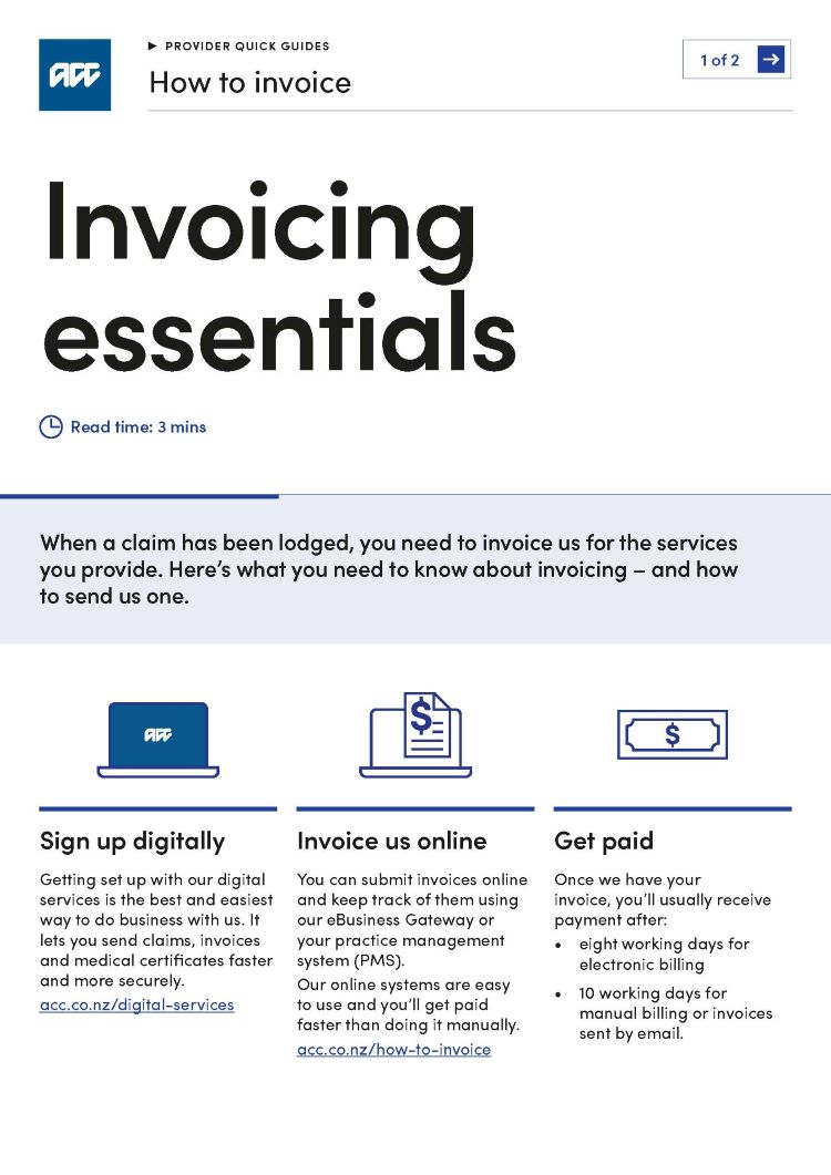 How to invoice provider quick guide page one information